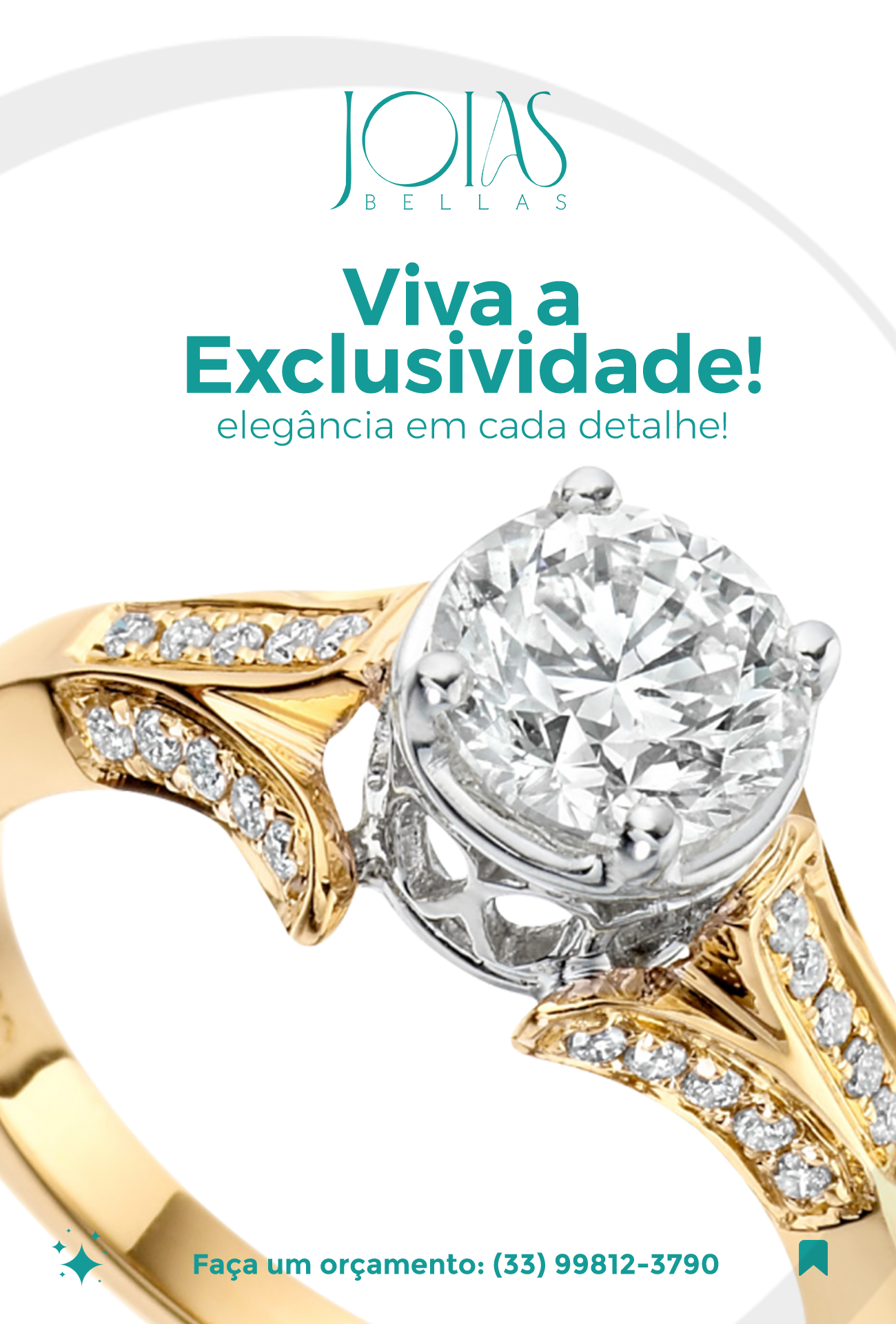Anel em ouro com cravação de diamantes — Joias Bellas